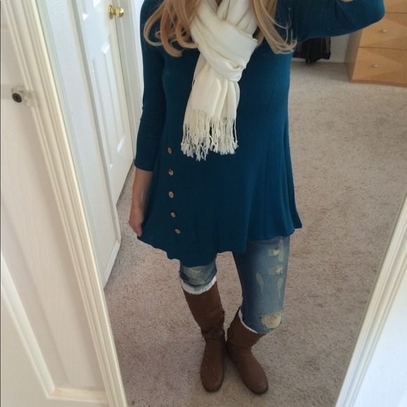 Asymmetric Side Button Tunic TEAL - Picture 5 of 7